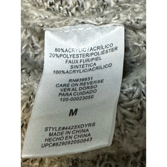 XOXO Womens Cable Knit Faux Fur Trim Poncho Shawl Cardigan Sweater M - Picture 3 of 11